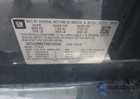 2017 GMC Sierra 1500 Sle z USA, uszkodzony, nr VIN 3GTU2MEC7HG180302